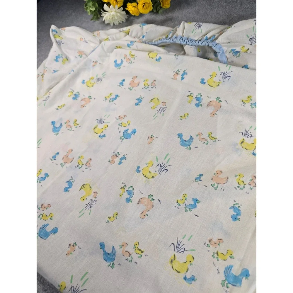 Vintage 70s Duckling Duck Fitted Crib Nursery Sheet Pastel 23x38 Cottagecore